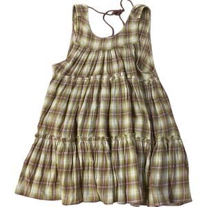 FREE PEOPLE GREEN PLAID ELANOR SWING TOP SIZE XSMALL
